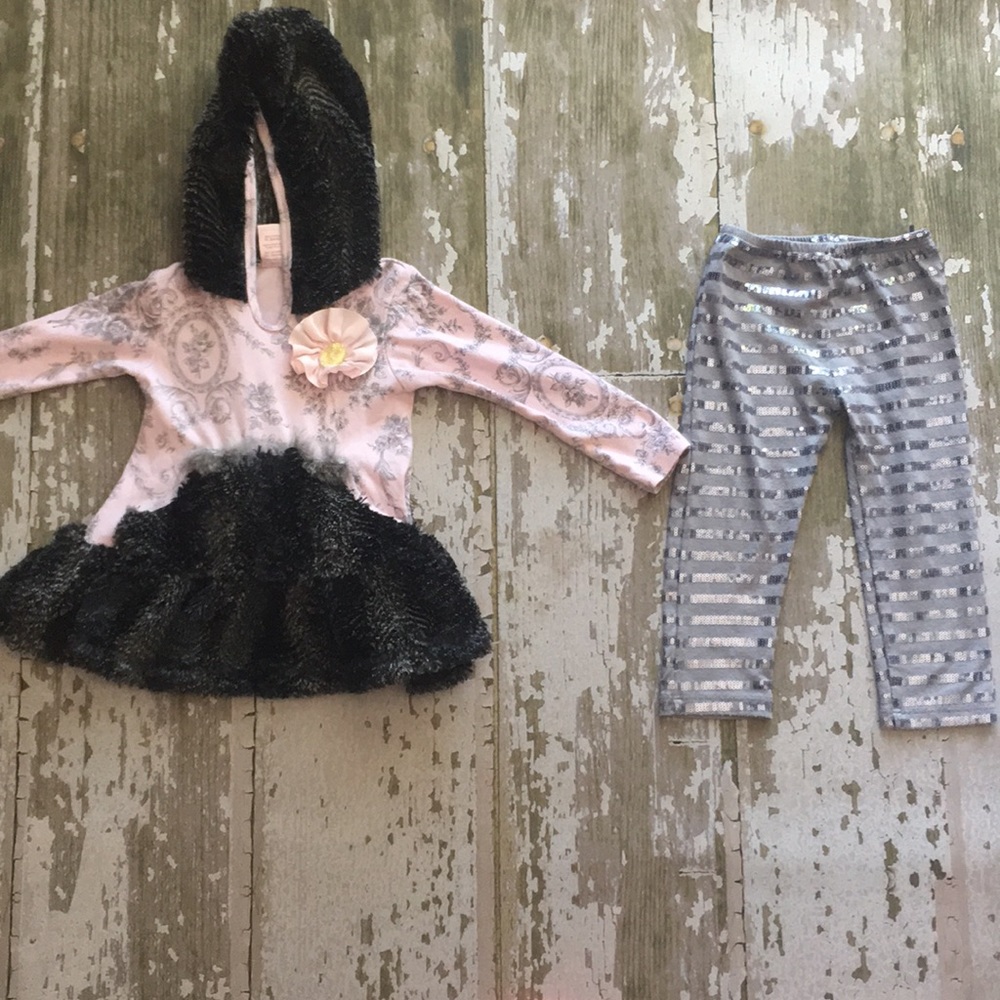 Giggle Moon furry dress with sparkle gray leggings